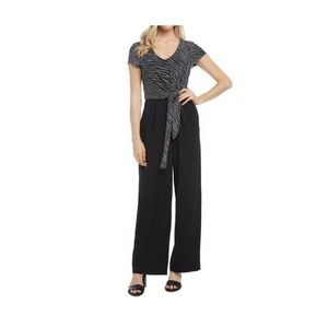NWT Karen Kane Womens Jumpsuit Size Large Black Glittery Wide Leg Tie Waist $189